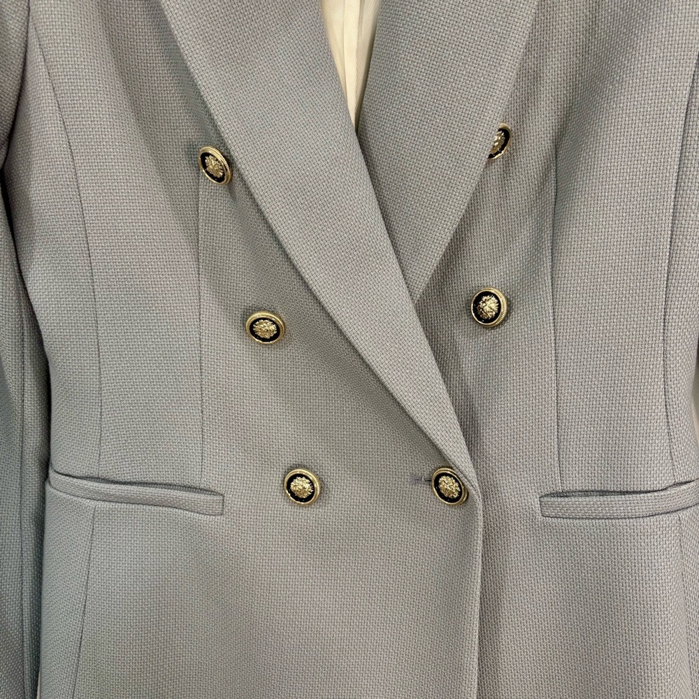 Zara Women's Blue Double Breasted Blazer with Gold/Black Buttons. - Picture 4 of 7